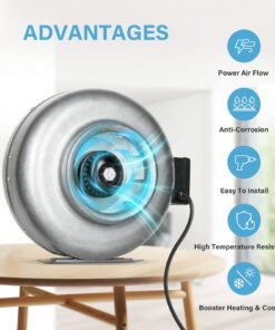 iPower GLFANXINLINE8 8 Inch 750 CFM Inline Duct Ventilation HVAC Exhaust Blower for Grow Tent, Grounded Power Cord, 8" Fan, Grey 17 71E2Ile6FtL