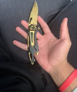 MTECH USA MT-A705 Series – Spring Assisted Folding Knife, Pocket Clip, Tactical, EDC, Self Defense Black/Gold 4.5-inch closed 33 71E2jsbqFrL