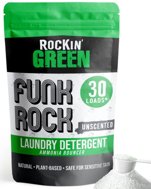 Rockin' Green Laundry Detergent, Plant based, All Natural Laundry Detergent Powder, Vegan and Biodegradable Odor Fighter, Safe for Sensitive Skin (Funk Rock Ammonia Bouncer 30 Loads - Unscented) Funk Rock