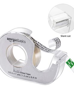 Amazon Basics Double Sided Tape with Dispenser, Narrow Width, 1/2 x 252 inches, 3-Pack, Translucence 17 71E6kg0UL L