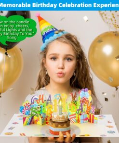 Alternative view of 11TH Musical Birthday PopUp Card, Blowable LED Light Candle 3D Cards with Song 'HAPPY', Applause Cheers Sound,Color-Changing Lights,Colourful Greeting Cards for Kids Girls Boys Daughter Son 11th