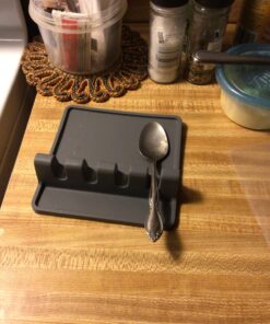 Silicone Spoon Rest for Stove Top with Drip Pad (Two Pack) - Heat Resistant, BPA Free Utensil Rest & Spoon Holder for Kitchen Counter - Grill Utensil Holder for Spatulas, Tongs, Ladles - Grey Medium - 2 Packs Gray 40 71E7ryHK6L