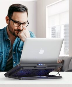 Kootek Laptop Cooling Pad 12"-17" Cooler Pad Chill Mat 5 Quiet Fans LED Lights and 2 USB 2.0 Ports Adjustable Mounts Laptop Stand Height Angle, Blue 35 71E9TwGxF1L