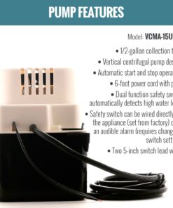 Little Giant VCMA-15ULST 115 Volt, 65 GPH, 1/50 HP Automatic Condensate Removal Pump with Safety Switch and Tubing, Black/White, 554415 Includes Safety Switch/Tubing 39 71EAhPqDakL