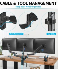MOUNTUP Triple Monitor Stand Mount - 3 Monitor Desk Mount for Computer Screens Up to 27 inch, Triple Monitor Arm with Gas Spring, Heavy Duty Monitor Stand, Each Arm Holds Up to 17.6 lbs, MU0006 Black 31 71EBEE5tSEL