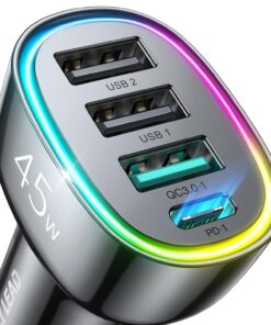 USB C Car Charger, 45W 4 Ports Super Fast Car Charger Adapter, PD 3.0 & QC 3.0 30W Type C Car Charger Compatible with iPhone13 Pro Max/Samsung Galaxy 22/Google Pixel, Cigarette Lighter USB Charger Black 37 71EBNTxhyyL