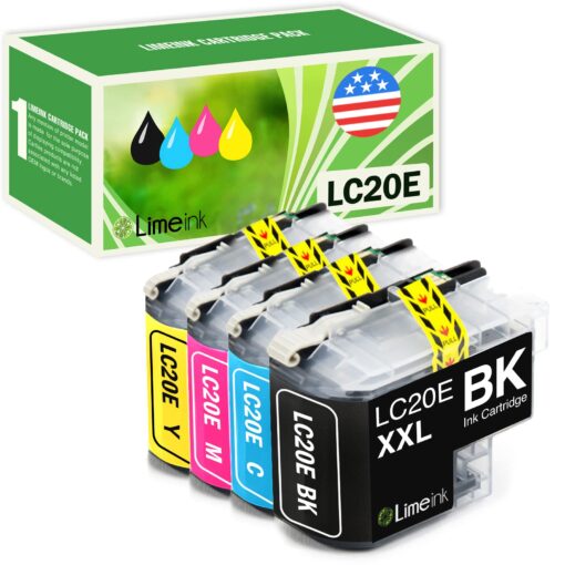 Limeink Compatible Ink Cartridges Replacement for Brother LC20e Ink Cartridges LC20e for Brother Printer Ink MFC-J985DW J5920DW J775DW J985DWXL for Brother LC20em Ink Cartridge (BK/C/M/Y) 4 Pack