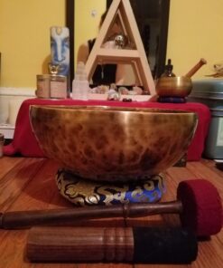 8" Large Hand-hammered Tibetan Singing Bowl for Meditation, Healing, Mindfulness, Relaxation ~ Antique Finished Bowl, Wooden Mallet, drum-stick, Silk Made Cushion 23 71EFJdxERGL