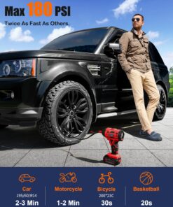 AUTDER Tire Inflator Air Compressor, 21V Battery Powered Tire Pump, 180PSI Pistol-shaped Handheld Air Pump with Digital Pressure Gauge, Automatically Shut Off, Perfect for Cars, Motorcycles, Bikes Red 16 71EGrs7 PL