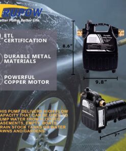 Trupow 1/2HP 1450GPH 115-Volt Cast Iron Portable Electric Power Utility Transfer Water Pump with Suction Strainer and Kits Black 115V AC Cast Iron 13 71EHY9fCY7L