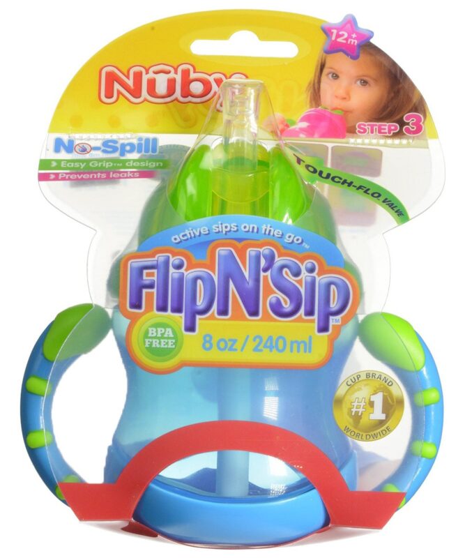 Catalog 1 Nuby 2 Handle Flip n' Sip Straw Cup, 8 Ounce, 12 Months +, Blue