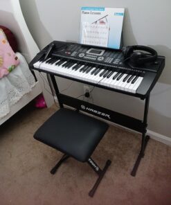 Hamzer 61-Key Portable Electronic Keyboard Piano with Stand, Stool, Headphones, Microphone & Sticker Sheet 43 71EJtdcdtAL
