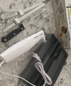 Hamilton Beach Electric Knife Set for Carving Meats, Poultry, Bread, Crafting Foam & More, Reciprocating Serrated Stainless Steel Blades, Ergonomic Design Storage Case + Fork Included, 5 Foot Cord Carve 'n Set Electric Knife 40 71EKOL7srfL