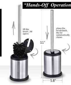 ToiletTree Products Toilet Brush with Lid - Sleek Toilet Bowl Brush and Holder - Toilet Scrubber Brush Set with Heavy-Weight Base - Lidded Toilet Bowl Cleaner Brush and Holder - Chrome Stainless Steel 26 71ELVDCi29L