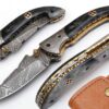 SHINY CRAFTS Handmade Damascus Pocket knife, Folding knife with liner lock, Camping Knife, Hunting knife with Premium Leather Sheath (FK-00) FK 00 19 71EMbJjEwUL