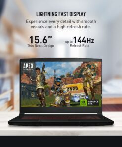 MSI Thin GF63 15.6" 144Hz Gaming Laptop: 12th Gen Intel Core i7, NVIDIA GeForce RTX 4050, 16GB DDR4, 512GB NVMe SSD, Type-C, Cooler Boost 5, Win11 Home: Black 12VE-066US 12th Gen i7 15.6" 22 71ENhUkhgKL