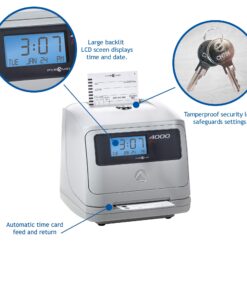 Alternative view of Pyramid Time Systems Model 4000 Auto Totaling Time Clock, 50 Employees, Includes 25 time Cards, Ribbon, 2 Security Keys and User Guide, Made in USA, Silver, "7.25""h x 7""w x 6.75"" d"