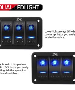Alternative view of FXC Rocker Switch Aluminum Panel 3 Gang Toggle Switches Dash 5 Pin ON/Off 2 LED Backlit for Boat Car Marine Blue