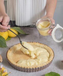 HAPPIELS Non-Toxic Nonstick 9-inch Tart Pan with Removable Bottom Perforated | Round Gold Quiche Pan 9'' Tart Pan 16 71EReCpQF L