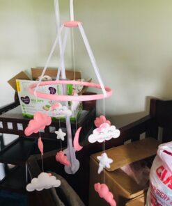 Piccolin Baby Crib Mobile, Hanging Toys, Nursery Decor for Girls White and Pink Room Decorations, Clouds, Moons and Stars Safe, Non-Toxic, Crib Mobile for Newborn, Baby Shower Present 19 71EUtnTf7ZL
