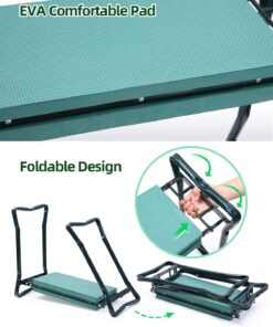 Ohuhu Garden Kneeler and Seat, Heavy Duty Garden Stool with EVA Foam Kneeling Pad, Foldable Gardening Bench with 2 Tool Pouches, 2-in-1 Portable Gardening Supplies, Idea Gifts for Women Men Seniors 42 71EVsf2JM2S
