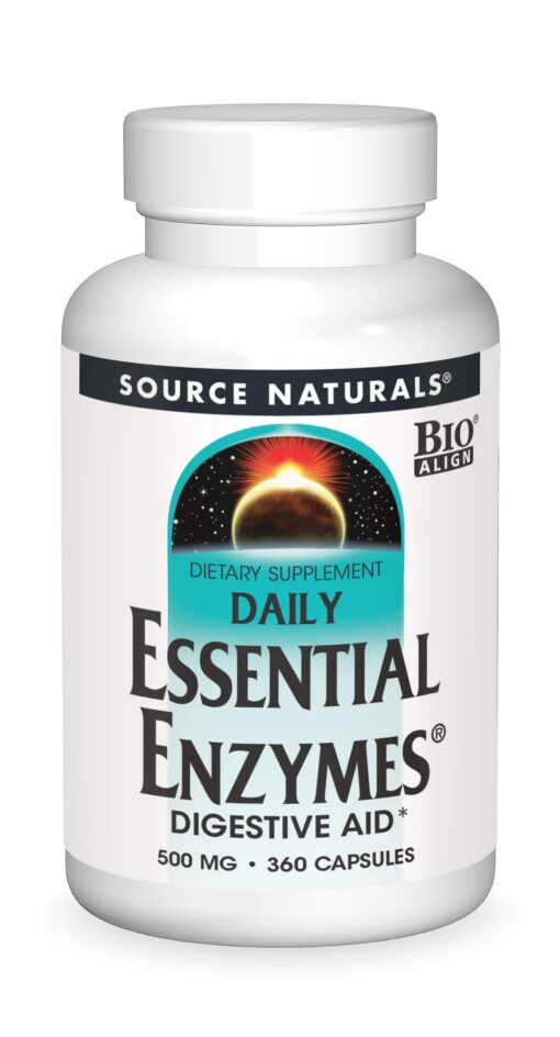 Source Naturals Essential Enzymes 500mg Bio-Aligned Multiple Enzyme Supplement Herbal Defense for Digestion, Gas, Constipation & Bloating Relief - Supports A Strong Immune System - 360 Capsules 360 Count (Pack of 1)