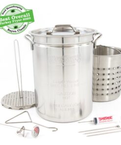 Bayou Classic 1118 32-qt Stainless Steel Turkey Fryer Perfect For Frying Up To 18-lb Turkeys Includes Perforated Poultry Rack and Lift Hook 12-in Stainless Thermometer 1-oz Seasoning Injector 30 71EX7rUNDL