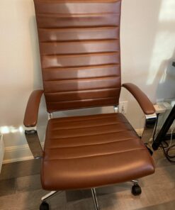 Amazon Basics High-Back Executive Swivel Office Desk Chair with Ribbed Puresoft Upholstery, Lumbar Support, Modern Style, 23.25"D x 24.75"W x 45.25"H, Brick Red 34 71EXRxb1fnL