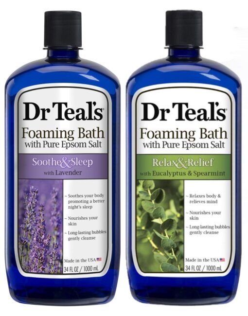 Dr Teal's Foaming Bath Variety Gift Set (2 Pack, 34oz ea.) - Soothe & Sleep Lavender & Relax & Relief Eucalyptus & Spearmint - Pure Epsom Salt & Essential Oils Alleviate Stress & Clear The Mind 34 Fl Oz (Pack of 2)