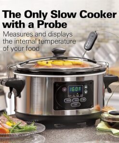 Portable 6 Quart Set & Forget Digital Programmable Slow Cooker with Lid Lock, Dishwasher Safe Crock & Lid, Temperature Probe, Stainless Steel 7 71EY b5MvoL
