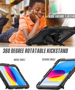 Herize iPad 10th Generation Rugged Protective Case 10.9 Inch with Screen Protector Pen Holder, Handle Shoulder Strap | iPad 10 Case A2757/A2777| Heavy Duty Shockproof | Black 8 71Ea8jRskSL