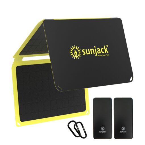 SunJack 25 Watt Foldable IP67 Waterproof ETFE Monocrystalline Solar Panel + 2X 10000mAh Power Banks with USB-A and USB-C for Cell Phones, Tablets and Portable for Backpacking, Camping, Hiking