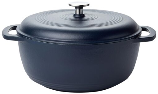 Amazon Basics Enameled Cast Iron Covered Round Dutch Oven, 6 Quart, Matte Navy