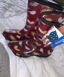 Sloggers Waterproof Garden Rain Boots for Women - Cute Mid-Calf Mud & Muck Boots with Premium Comfort Support Insole, (Chickens Barn Red), (Size 10) 34 71Eds7hNAdL