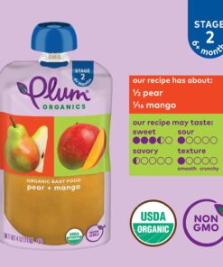 Plum Organics Stage 2 Organic Baby Food - Pear and Mango - 4 oz Pouch (Pack of 12) - Organic Fruit and Vegetable Baby Food Pouch 4 Ounce (Pack of 12) 17 71EeFEXV4L