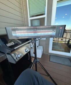 VAGKRI Outdoor Heaters, 1s Heating Electric Infrared Patio Heaters with Remote, 12H Timer, 3 Heat Levels, IP65 Waterproof, Electric Wall Heaters with Tripod Stand for Home, Office, Patio and Garage Black 34 71EfWZGJAqL