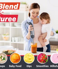 Mueller Smart Stick 800W, 12 Speed and Turbo Mode, 3-in-1, Heaviest Duty Copper Motor Immersion Blender, Titanium Steel Blades Hand Blender, Comfygrip Handle, Whisk, Beaker/Measuring Cup 28 71EgypQYAWL