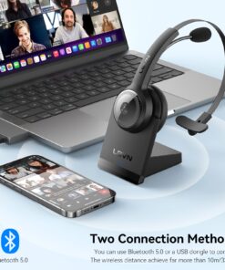 LEVN Bluetooth 5.0 Headset, Wireless Headset with Microphone (AI Noise Cancelling), 35Hrs Bluetooth Headphones with USB Dongle for PC, Suitable for Remote Work/Call Center/Zoom/Online Class/Trucker LE-HS010 Superior 26 71Ei8Pfd6rL