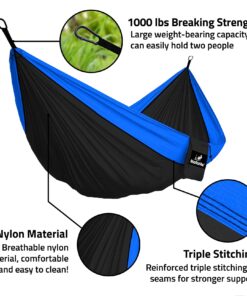 MalloMe Hammock - Camping Hammocks - Portable Hammock Kids Hammock Outdoor Hammock - Hamaca Double Hammock - 2 Person Hammock Tree Hammock - Hamock Travel Hammock - Backpacking Hammocks for Outside Black & Blue Large 26 71EjSfiMReL