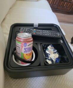 CouchConsole Original Tray - Drinks & Snacks Sofa Caddy with Armrest, Table with Phone Stand- TV Remote Control Storage and Organizer - for Living Rooms, RV, and Cars, Black/Gray Black and Gray 38 71ElA1U8WBL