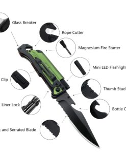 Alternative view of ALBATROSS 6 in 1 Survival Camping Tactical Folding Pocket Knife with Flashlight,Bottle Opener,Rope Cutter,Fire Starter,Glass Breaker,Multi-Function Tool(Green) Green