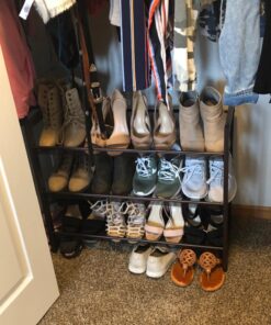 SONGMICS 3-Tier Shoe Rack Storage, Adjustable Metal Mesh Shoe Organizer Stand, Flat/Angled Stackable Shoe Rack Shelf for 9-12 Pairs, Shoe Tower for High Heels, Sneakers, Bronze, 12.1" x 29.1" x 24.7" 39 71EnNNu3fL