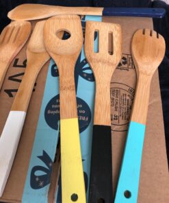 Home Basics Bamboo Cooking Utensils Set with Color Handles, 6-Piece, 2.5" x 12" x .25" 17 71Enhv3FG1L