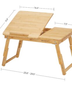 SONGMICS Laptop Desk, Folding Lap Tray, Bamboo Bed Desk with Tilting Top, Small Drawer, for Home Office, Bedroom, Natural ULLD01N 60 71EocucJNuS