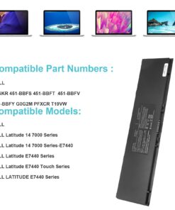 E7440 E7450 Laptop Battery for Dell Latitude 14 7000 E7440 E7450 E7420 7440 7450 PFXCR 34GKR F38HT G95J5 0G95J5 3RNFD G0G2M T19VW V8XN3 909H5 0909H5 5K1GW 451-BBFT 451-BBOG 451-BBFV 451-BBFY E225846 14 71EpIB2vFXS