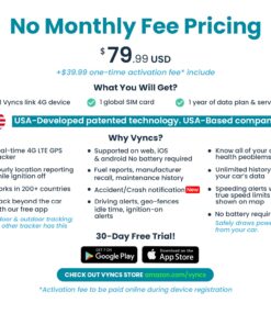 Alternative view of Vyncs - GPS Tracker for Vehicles, [No Monthly Fee], 4G LTE, Vehicle Location, Trip History, Driving Alerts, GeoFence, Fuel Economy, OBD Fault Codes, USA-Developed, Family or Fleets
