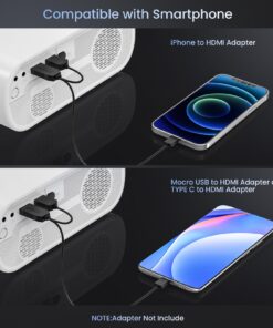 HOMPOW Projector, Native 1080P Full HD Bluetooth Projector with Speaker, 9500 Lumens Outdoor Portable Movie Mini Projector Compatible with Laptop, Smartphone, TV Stick, Xbox, PS5 white 22 71EveLgDWsL