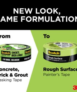 Scotch Painter's Tape Rough Surface Extra Strength Painter's Tape, Green, Tape Protects Surfaces and Removes Easily, Rough Surface Painting Tape for Indoor and Outdoor Use, 1.41 Inches x 60.1 Yards, 1 Roll 27 71Evy50kDML