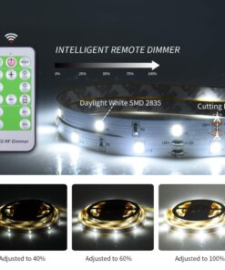 ollrieu 50ft White LED Strip Lights,12V Dimmable Tape Lighting with Infrared Remote,SMD 2835 LEDs Adhesive Ribbon Light,Connectable,Cuttable,Indoor Rope Light for Room Mirror Bedroom Kitchen 50ft Daylight white 50FT/15M 20 71EyOVdLfsL