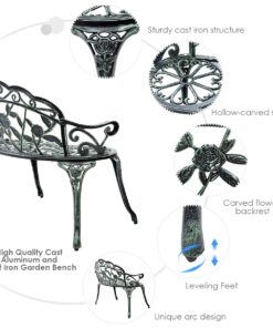 Giantex Outdoor Garden Bench Iron Patio Benches for Outdoors, Porch Bench Chair with Curved Legs Cast Aluminum Rose Antique Style, Green Antique Green 19 71EyxRjUIxL